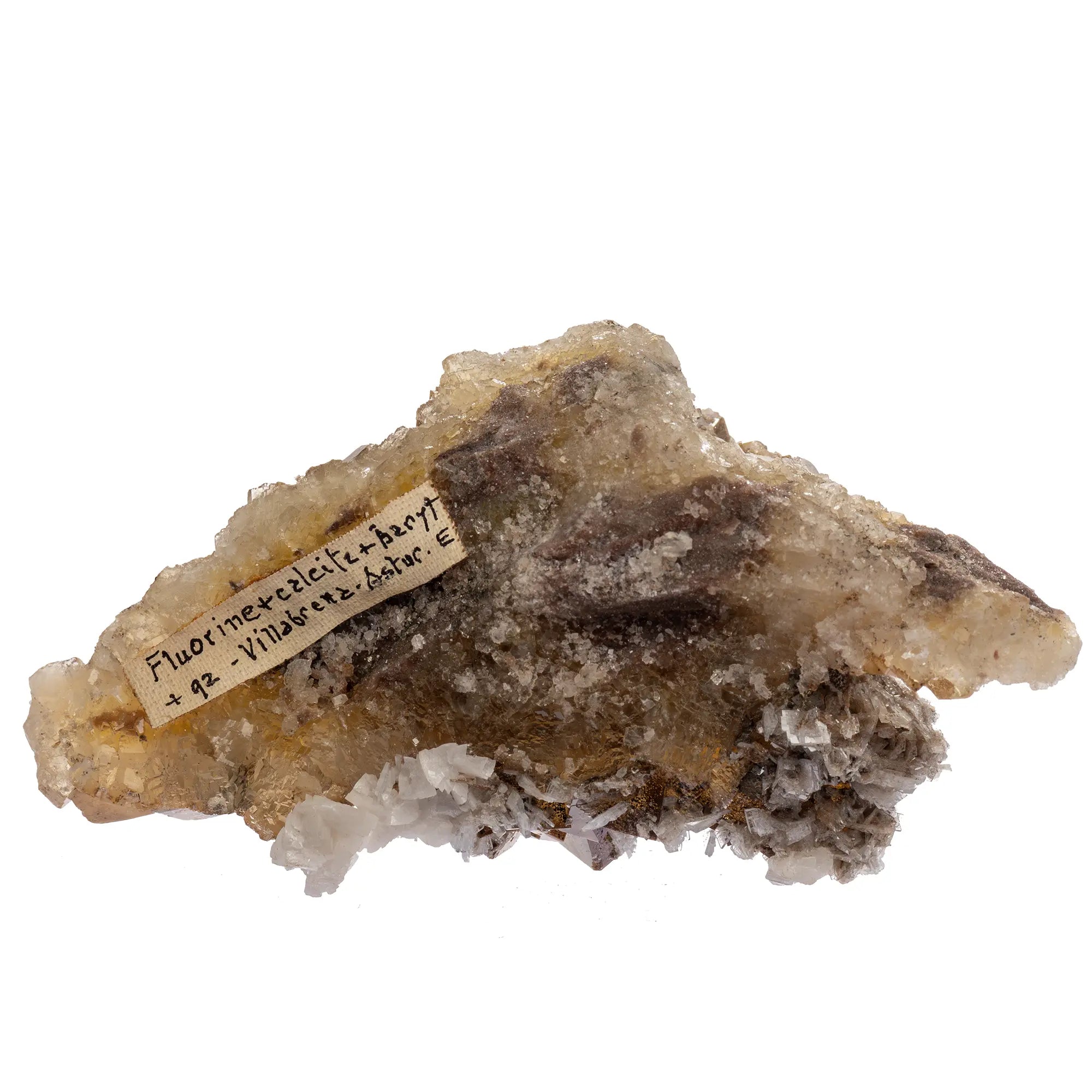 Fluorite jaune avec calcite & baryte - Villabona, Espagne