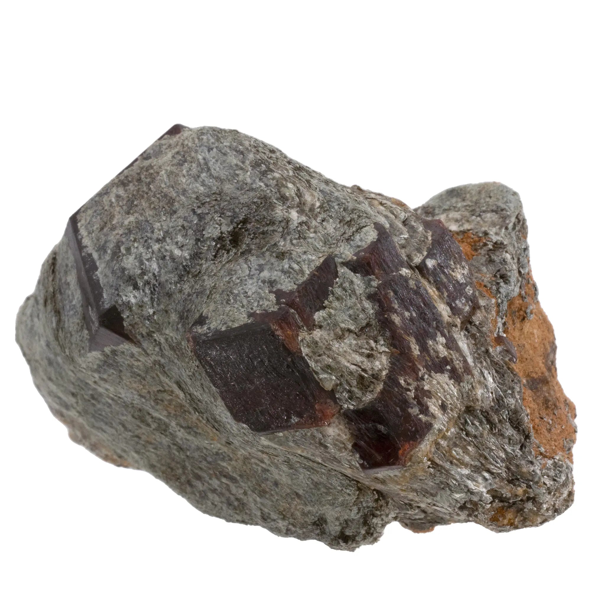 Groupe de grenat almandin avec feuillets de mica argenté