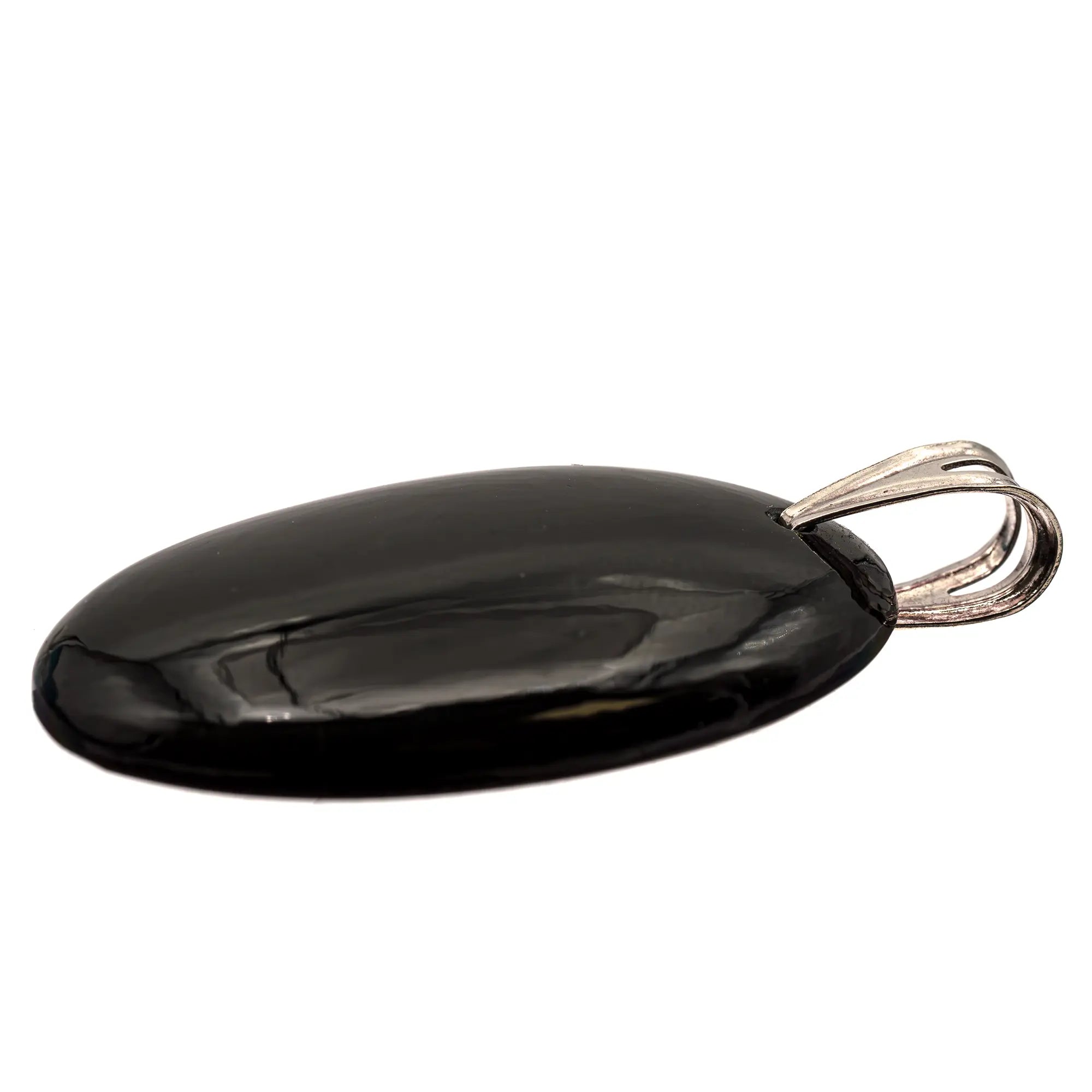 Pendentif jade noir en argent de forme ovale - 13gr