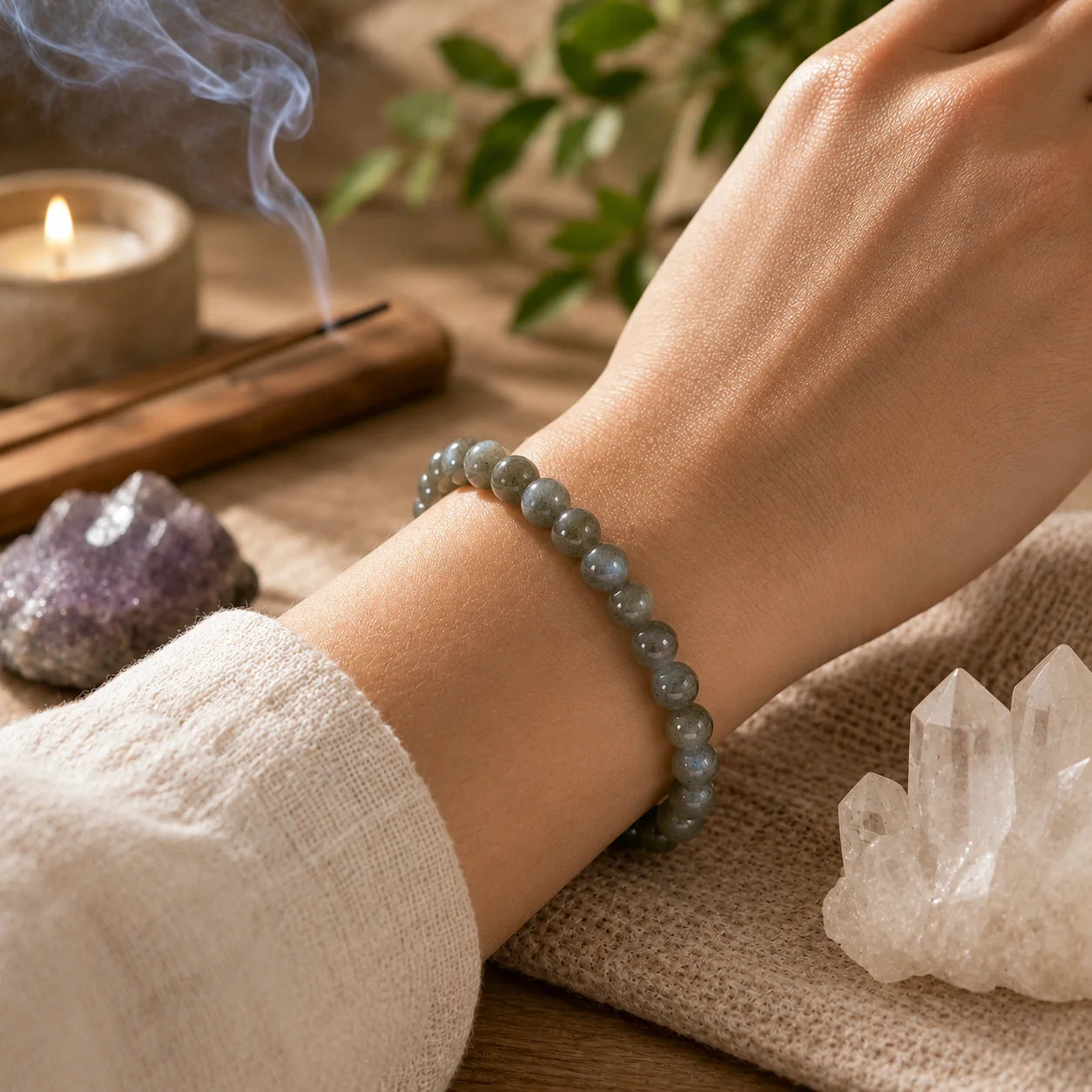 Ce bracelet en labradorite peut être porté par les femmes et les hommes