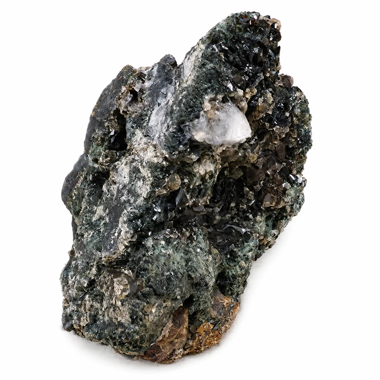 Association naturelle de kulanite, wardite et lazulite de Stoneman Camp, Yukon, Canada, montrant une face latérale avec cristaux brillants et matrice rocheuse.