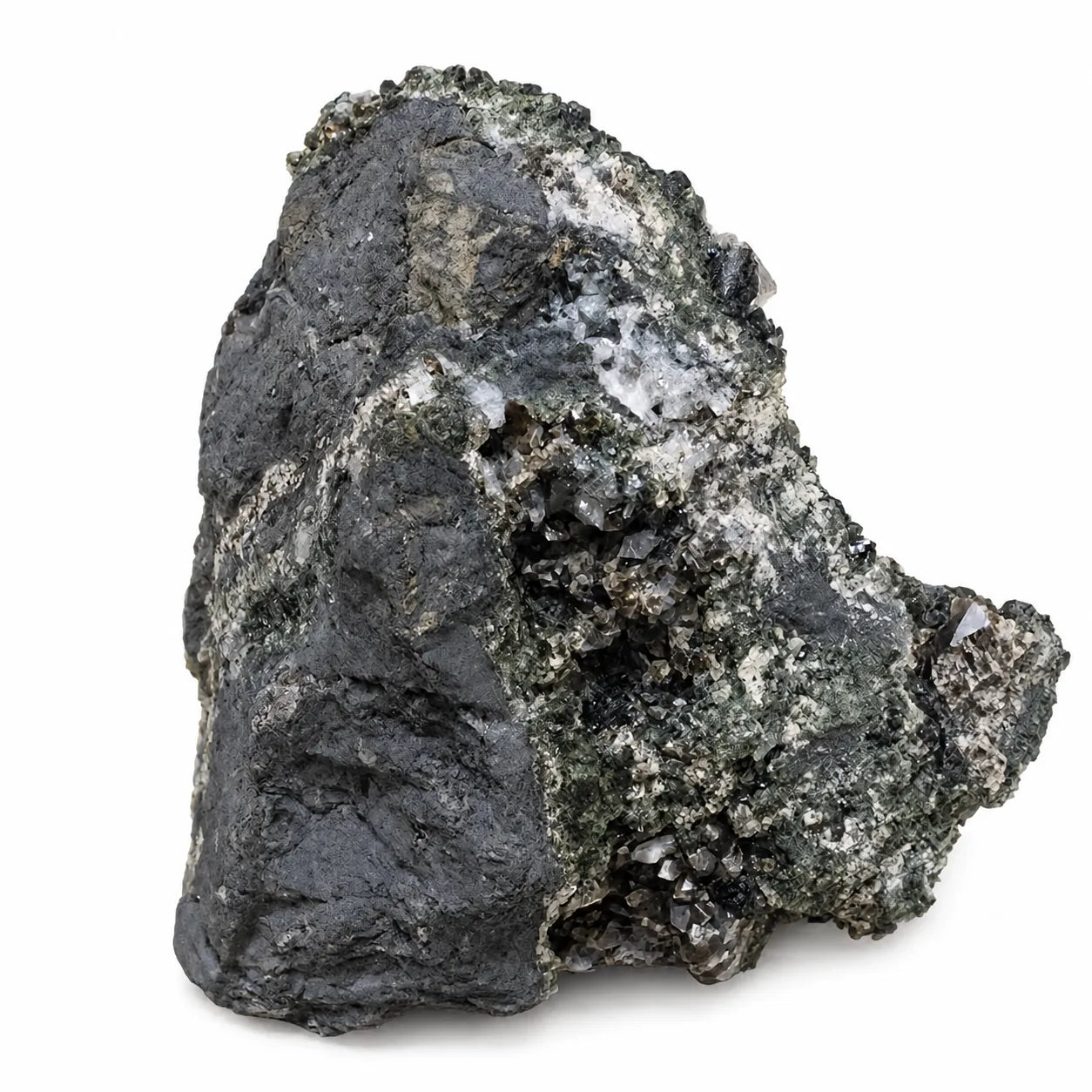 Face arrière d'une pierre de collection en kulanite, wardite et lazulite de Stoneman Camp, Yukon, Canada, mettant en évidence la matrice et les zones de cristallisation