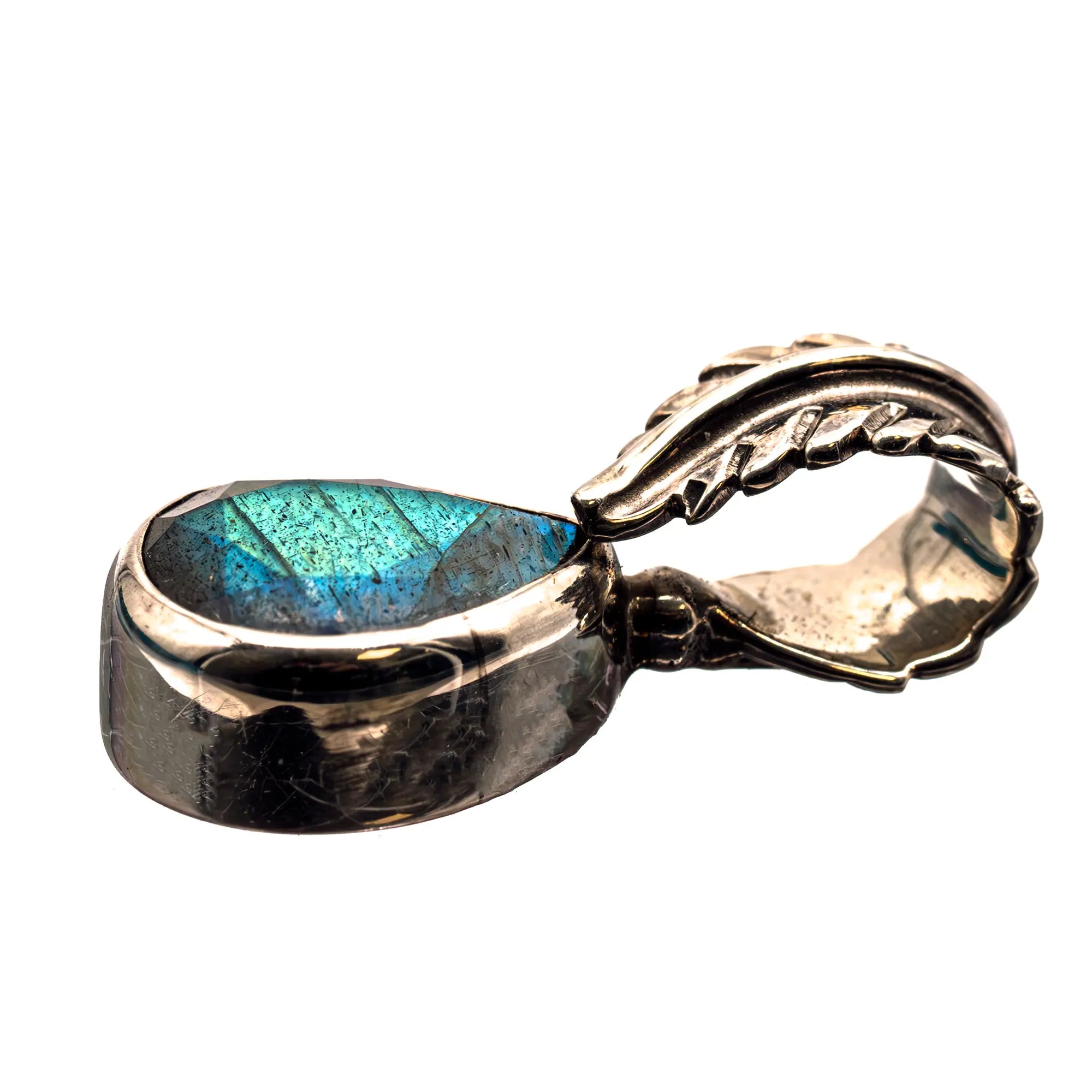 Pendentif Labradorite argent - pierre facettée - reflet bleu-vert - CRISTAL SOURCES