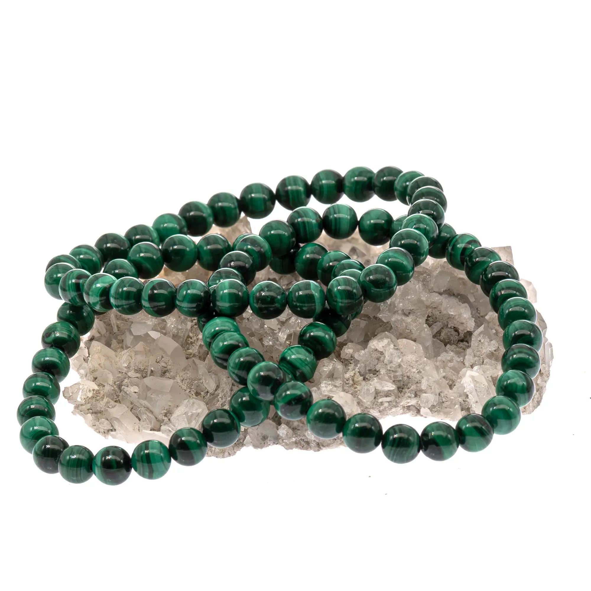 Bracelet Malachite véritable perle ronde 6mm - Bracelet 6mm - CRISTAL SOURCES