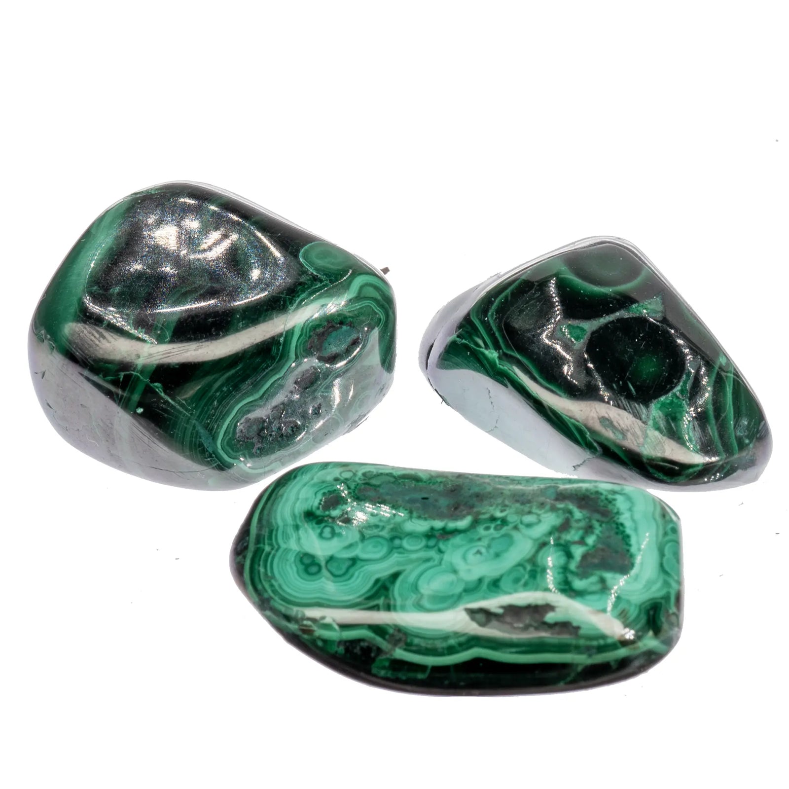 Pierre malachite roulée Congo 2-3cm vue principale verte veinages naturels