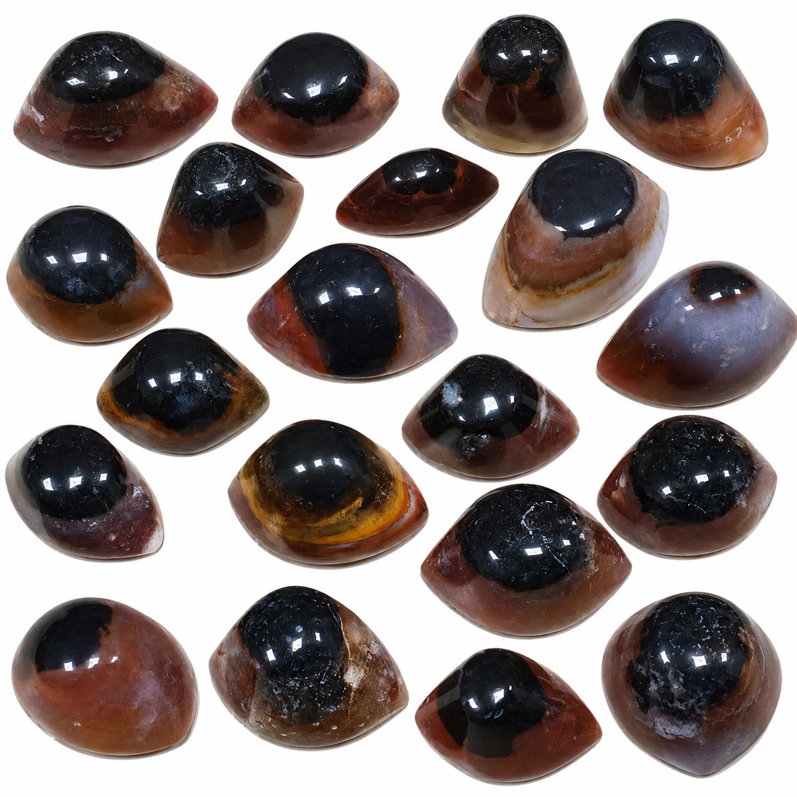 Pierre naturelle Sardonyx Œil de Shiva taillée en forme d’œil – pierres roulées polies
