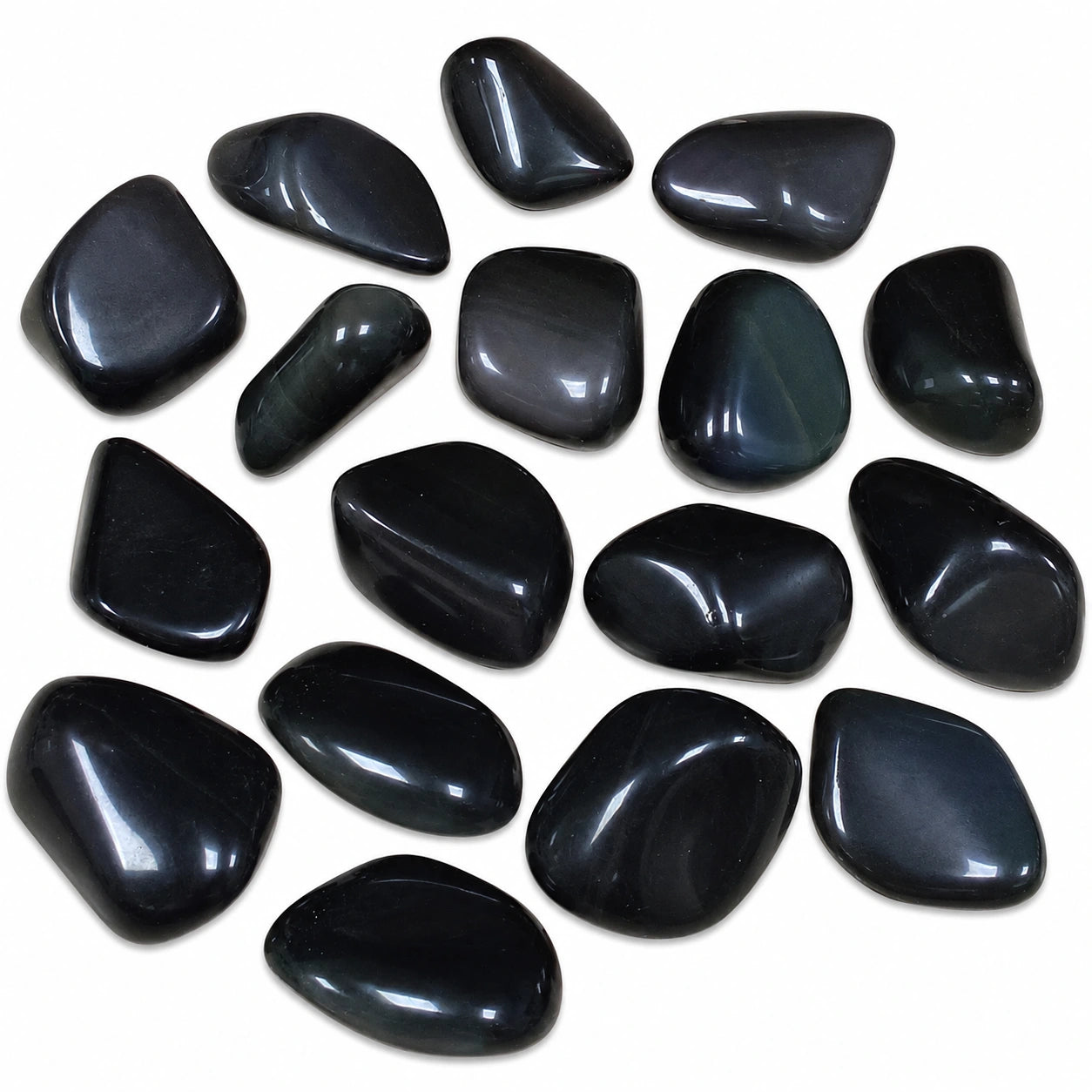 Lot de pierres naturelles obsidienne œil céleste roulées du Mexique, galets polis aux reflets noirs et irisés, sélection de pierres de 2 à 3 cm pour collection, méditation, protection et lithothérapie.