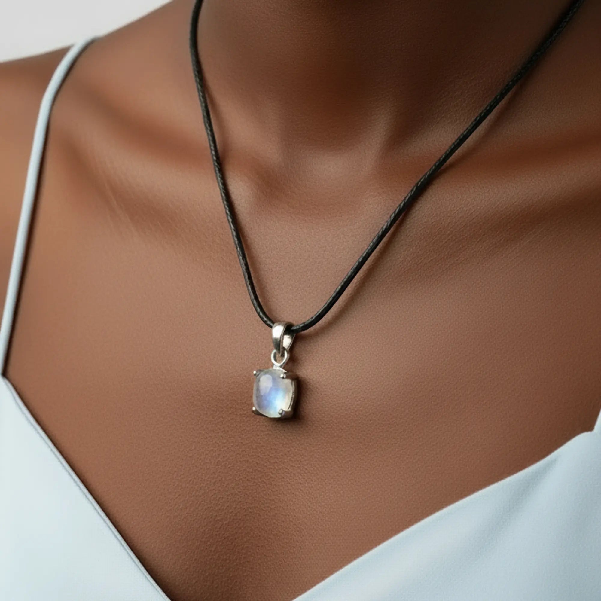 Pendentif péristérite pierre de lune argent - ambiance bijou lithothérapie - intuition et féminité