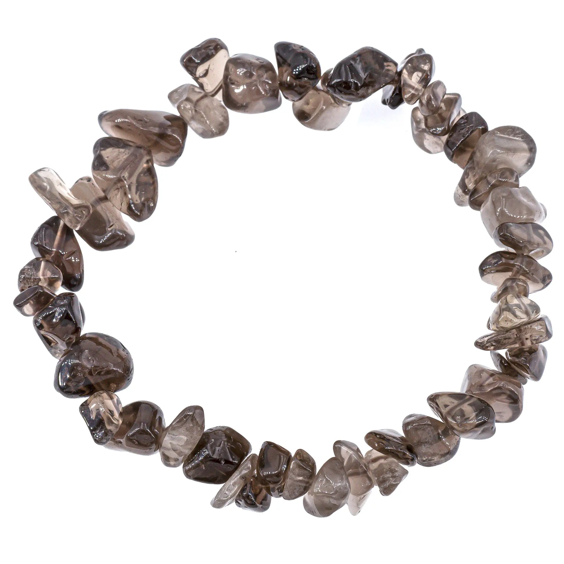 Bracelet élastique En Quartz Fumé Et Argent De Loi Vieilli - Perles Naturelles