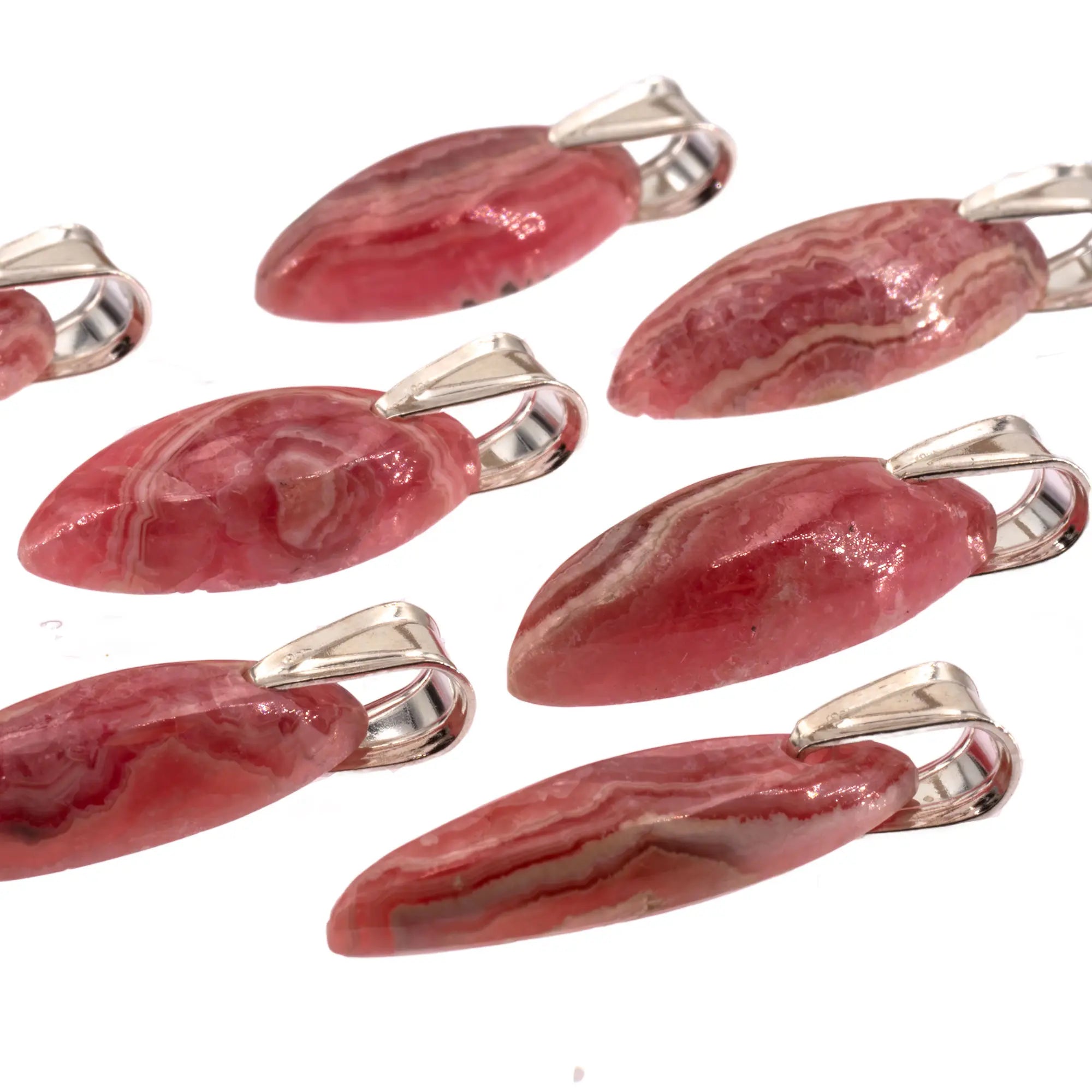 Pendentif Rhodochrosite argent - navette - 2,5 à 3 cm - CRISTAL SOURCES