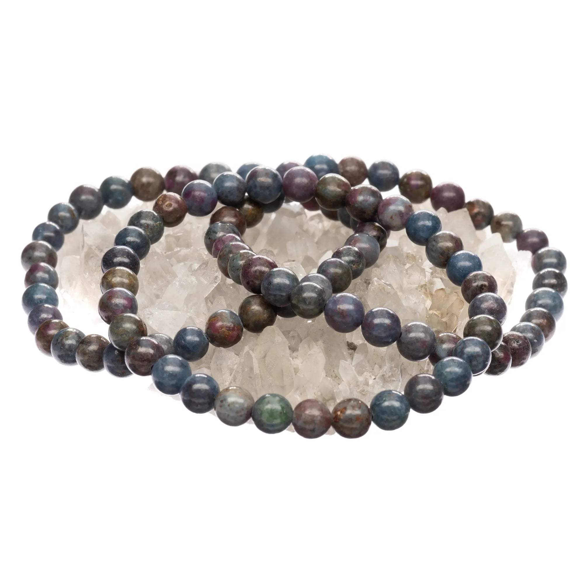 Bracelet rubis sur cyanite 6mm Inde détail perles naturelles lithothérapie