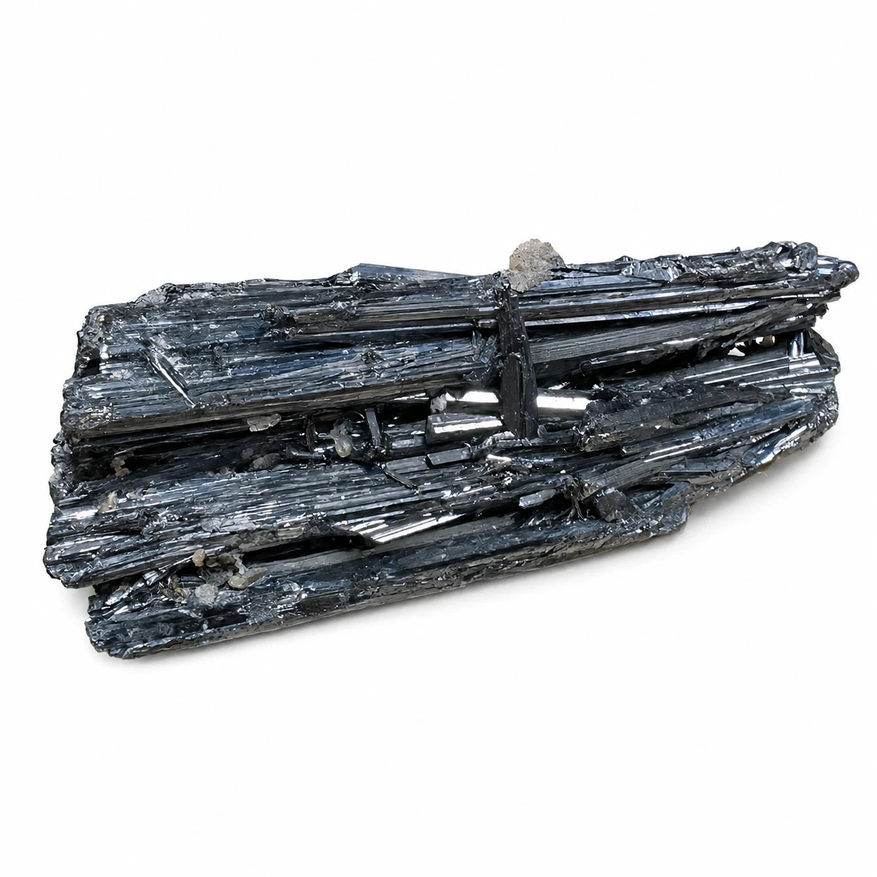 Cristal naturel de stibine brute provenant de Xikuangshan en Chine, agrégat de cristaux aciculaires métalliques gris argent, pierre minérale authentique.