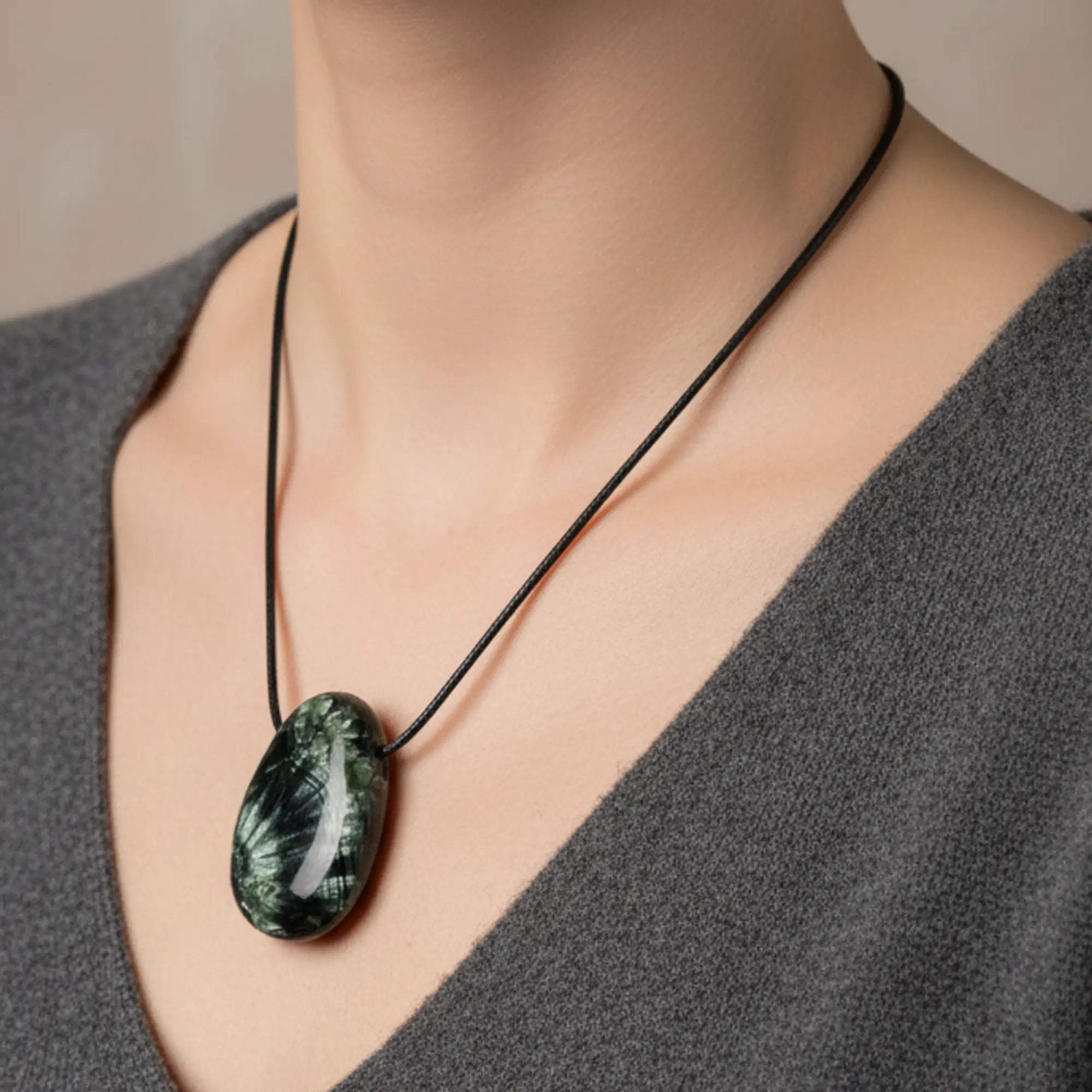Pendentif Séraphinite en pierre percée de Russie