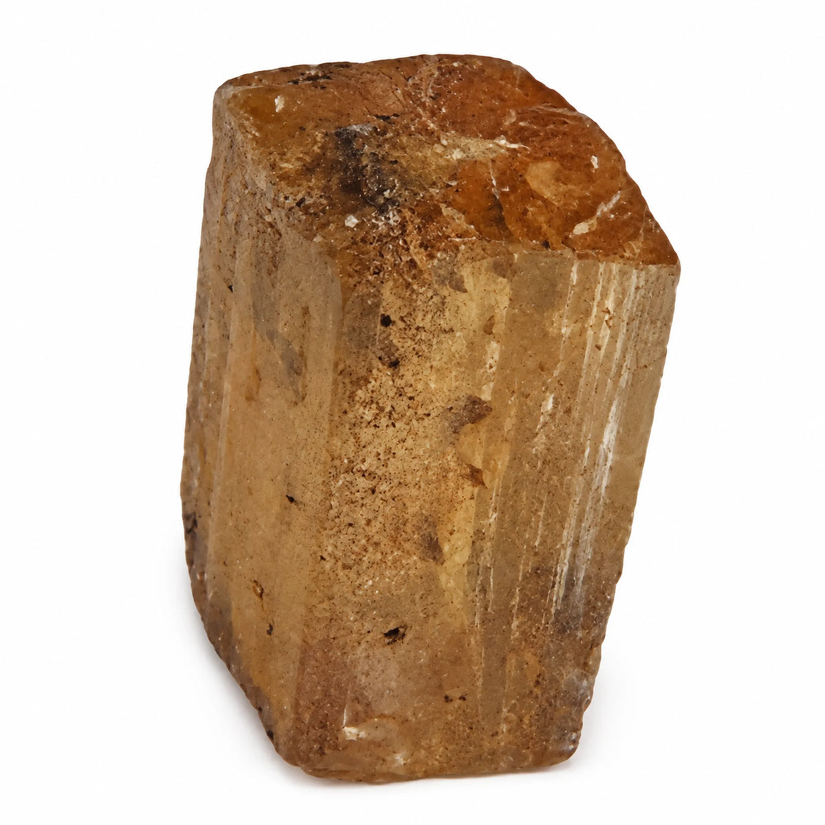Topaze impériale naturelle brute du Brésil, spécimen minéral d’Ouro Preto aux teintes jaune doré et brunes