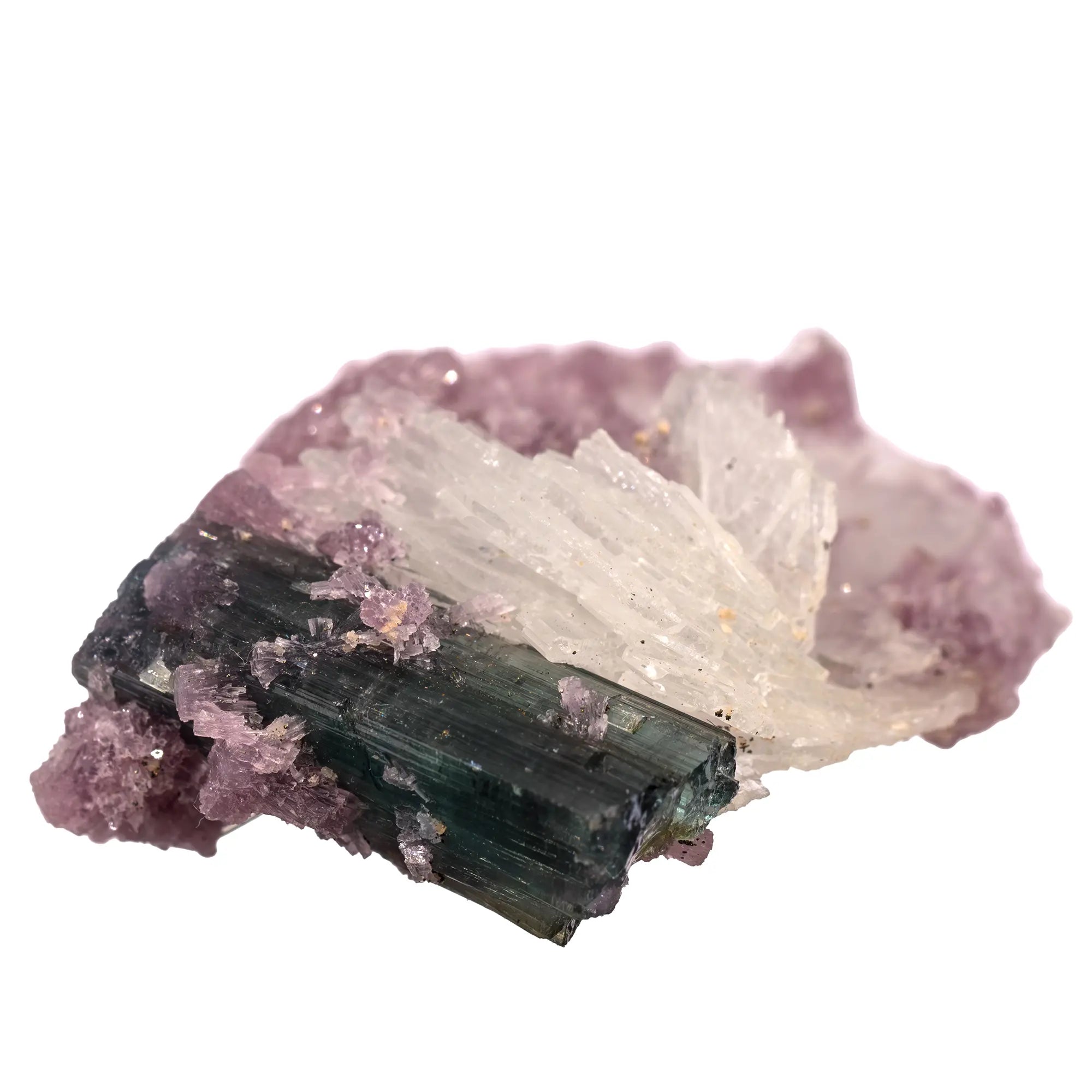 Tourmaline bleue et lépidolite sur albite - Safira, Brésil - collection - CRISTAL SOURCES