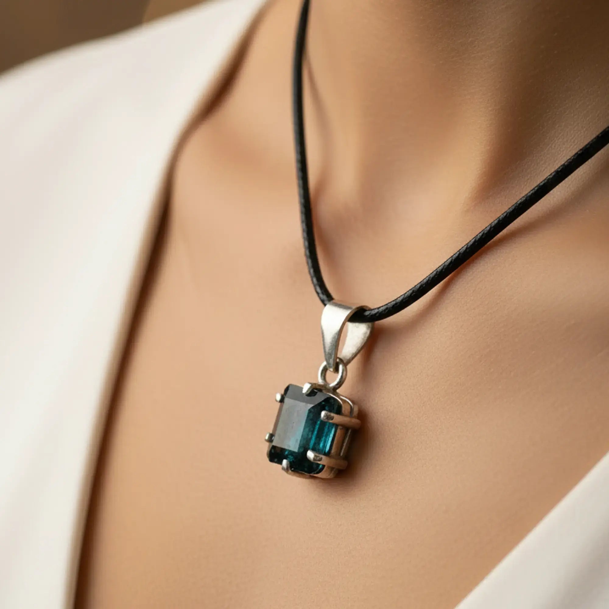 Pendentif Tourmaline bleue argent pierre facettée