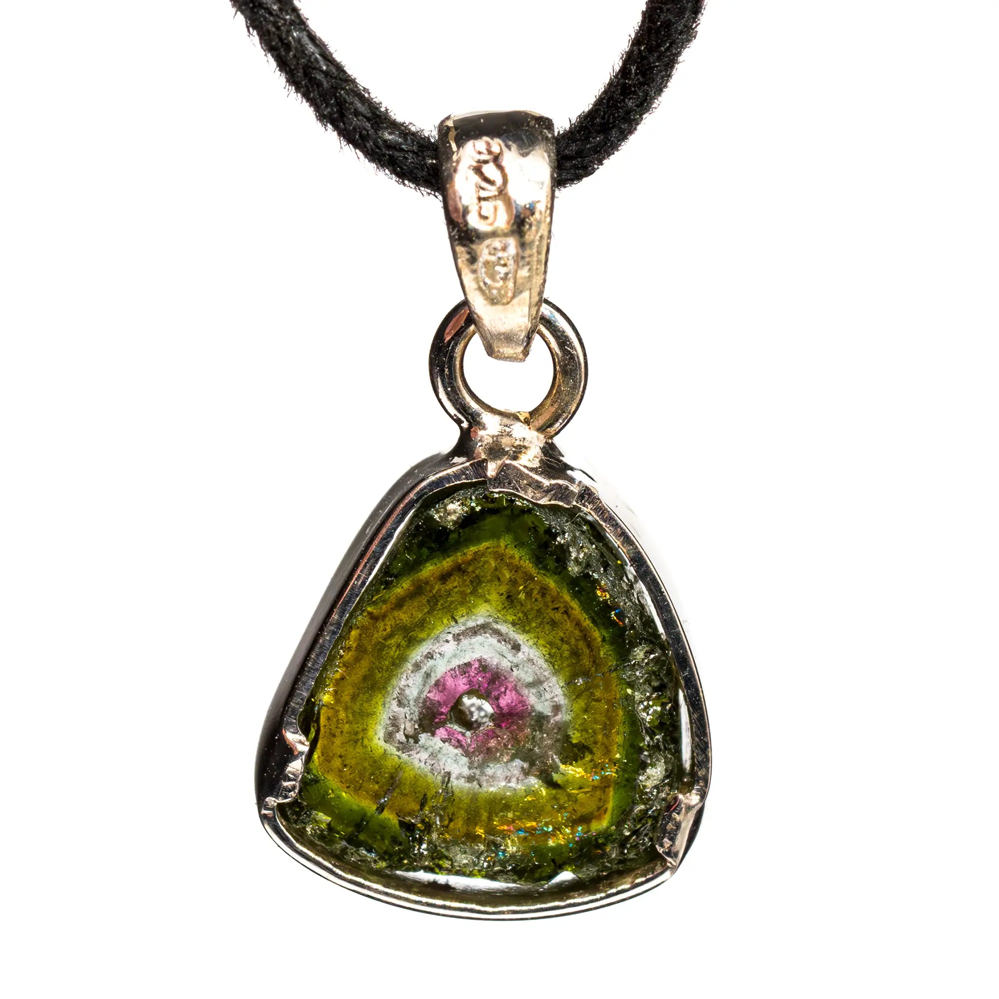 Pendentif Tourmaline Melon Eau argent - tranche polie - CRISTAL SOURCES