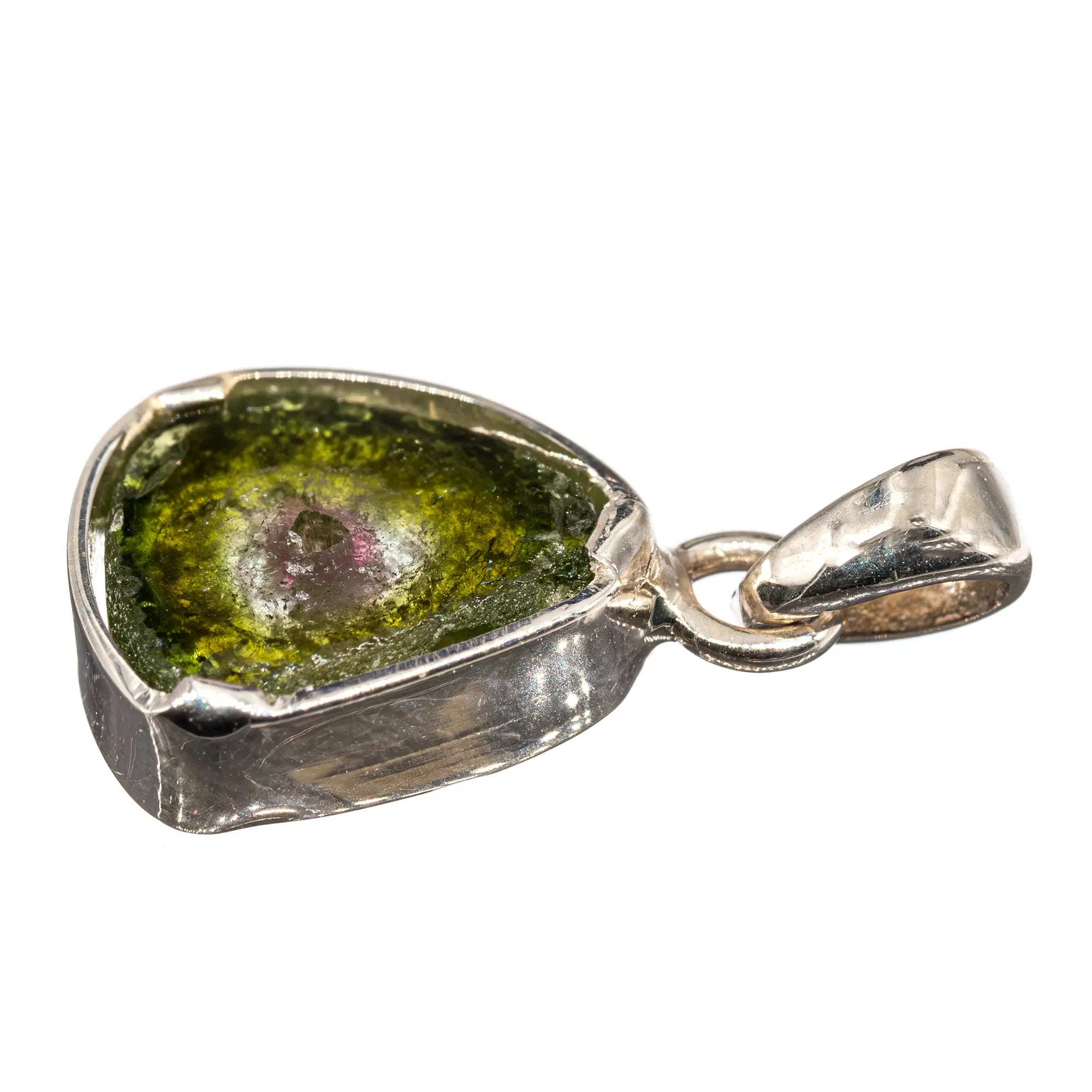 Pendentif Tourmaline Melon Eau argent - tranche polie - CRISTAL SOURCES