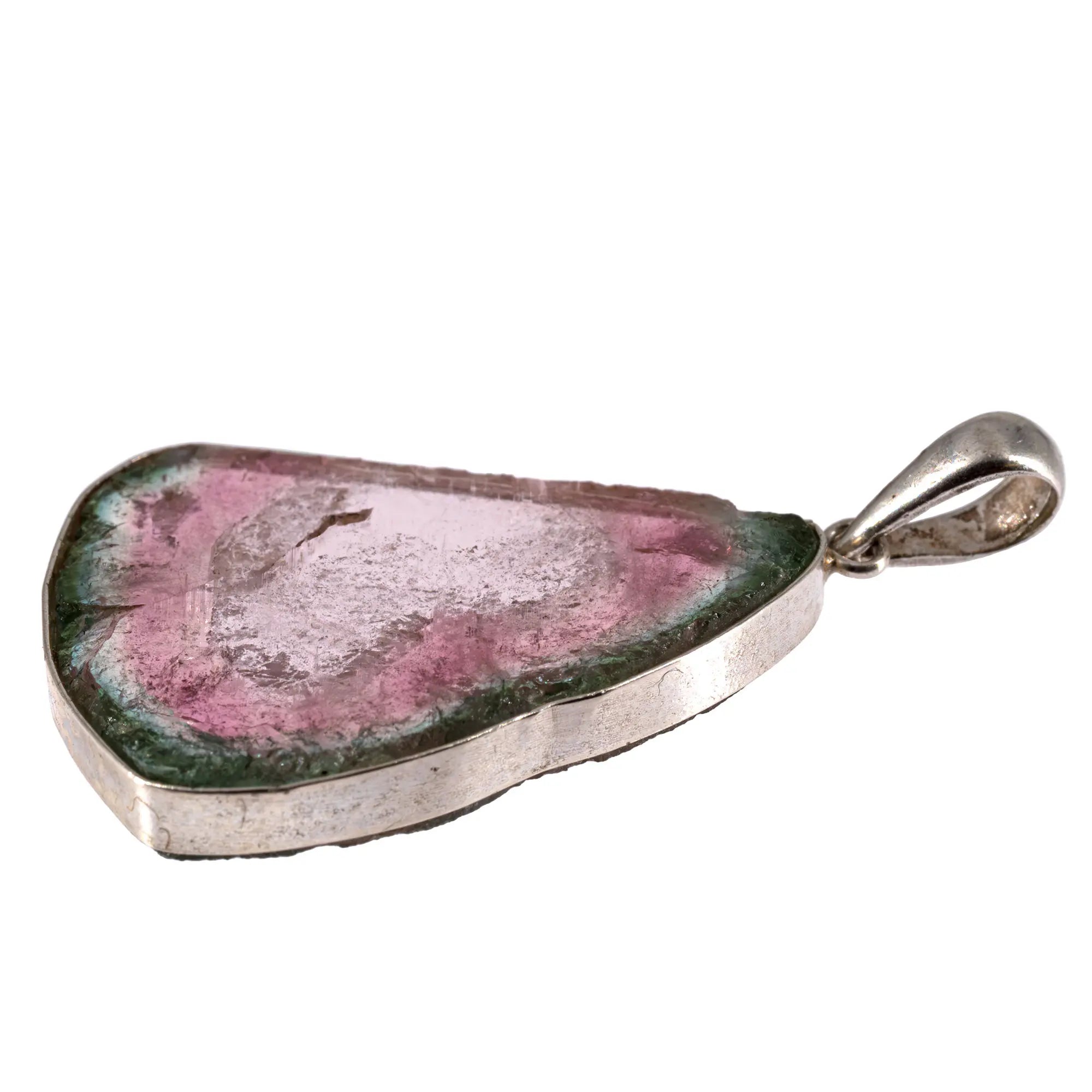 Pendentif Tourmaline Melon Eau argent - tranche polie - CRISTAL SOURCES