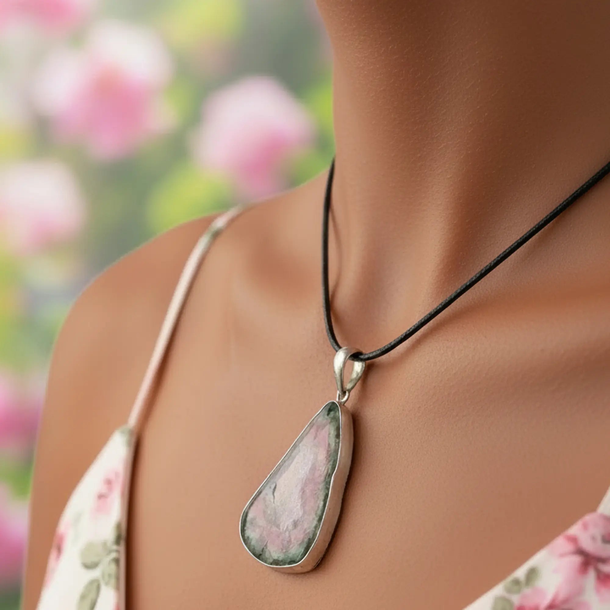 Pendentif Tourmaline Melon Eau argent - tranche polie