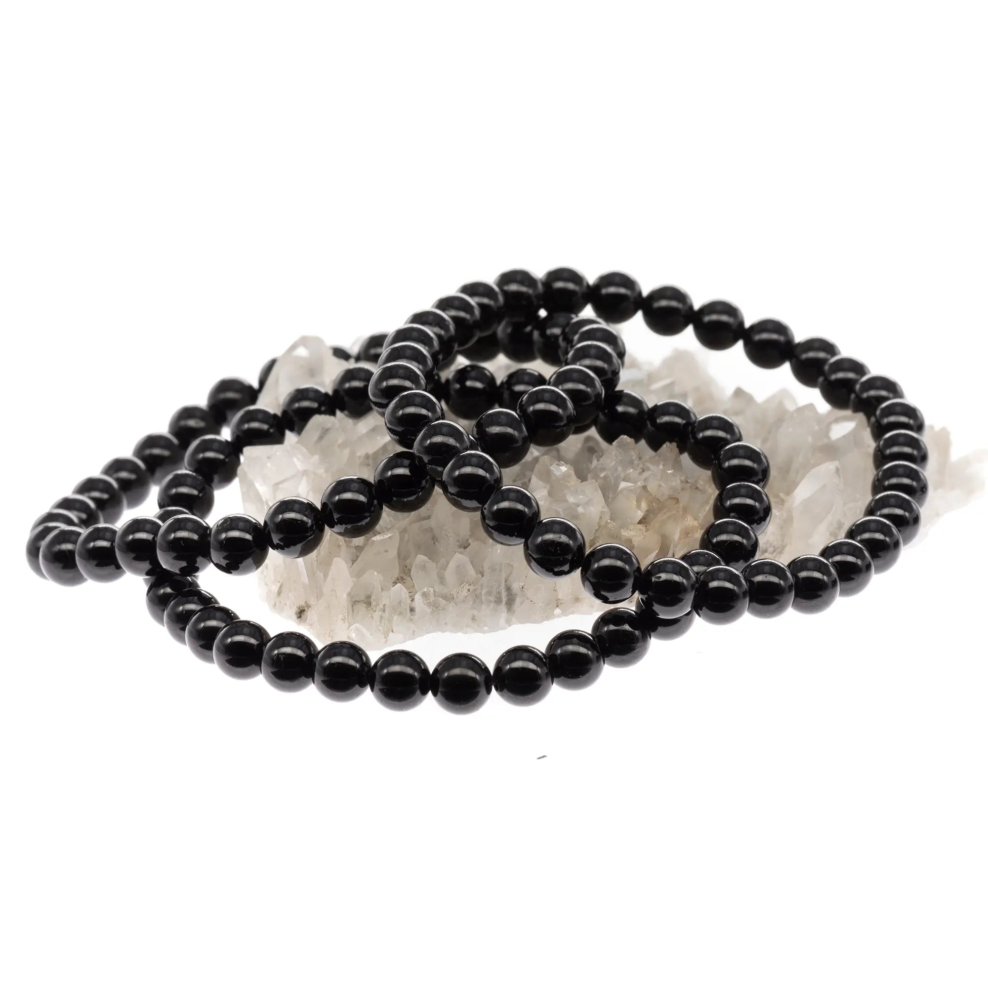 Bracelet tourmaline noire 19cm montage élastique perles 6mm Inde ancrage protection bijou lithothérapie