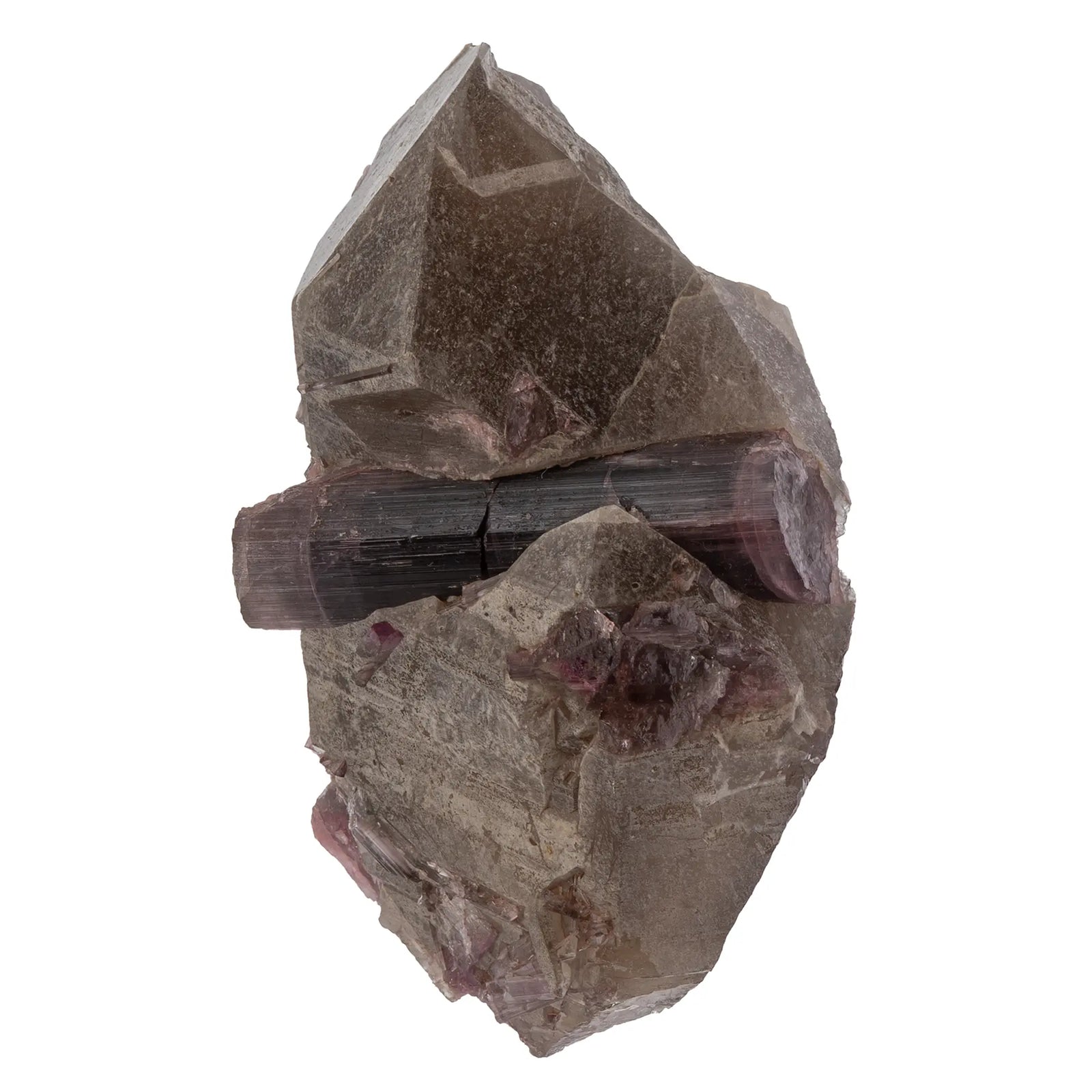 Grand cristal de Tourmaline rose sur Quartz fumé - Brésil