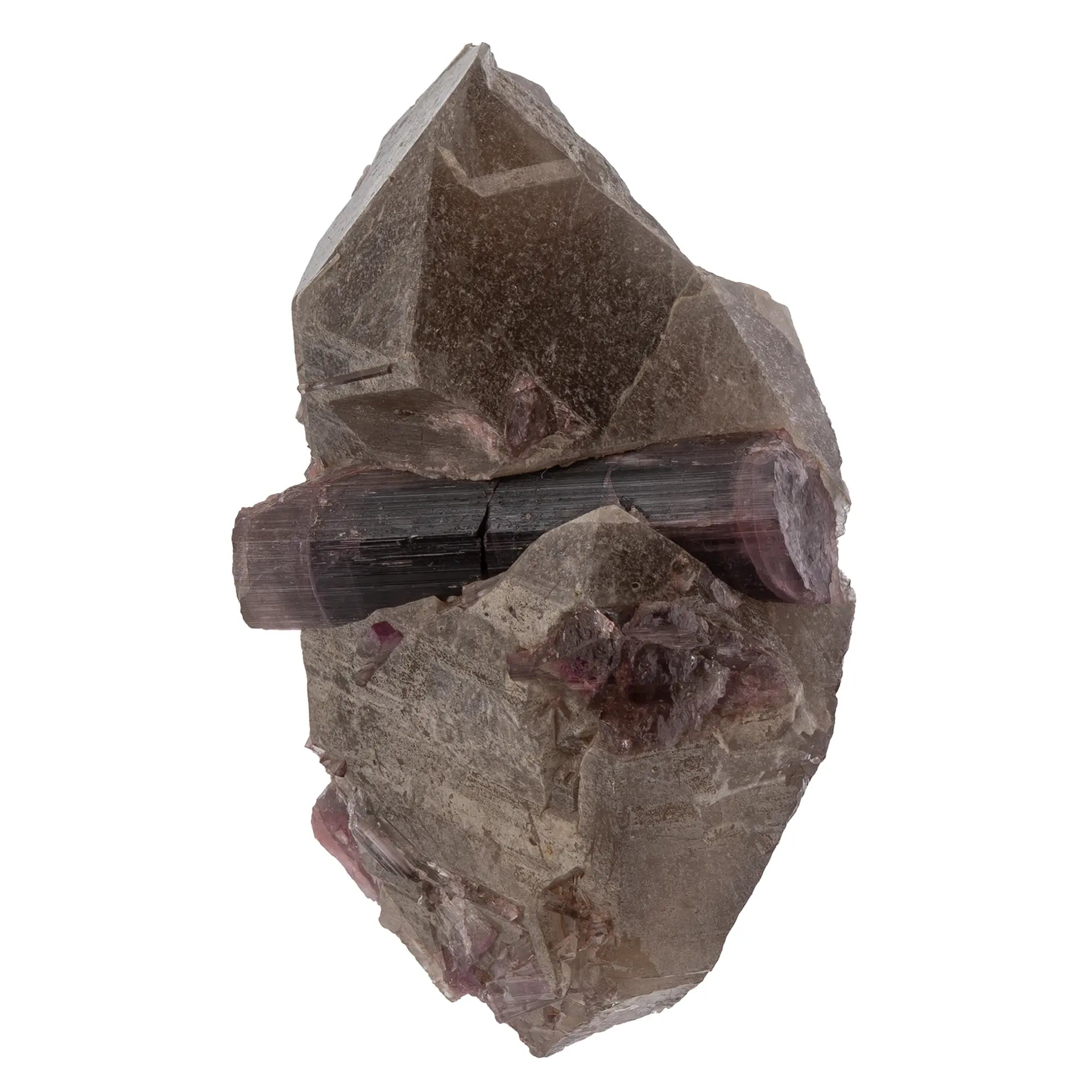 Grand cristal de Tourmaline rose sur Quartz fumé - Brésil