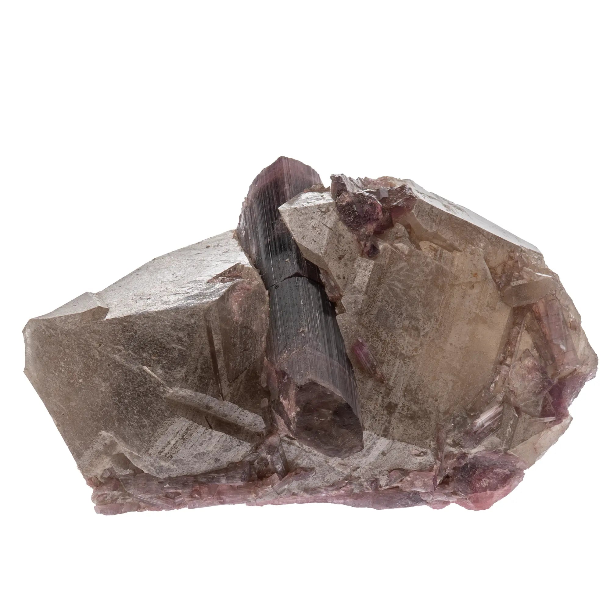 Grand cristal de Tourmaline rose sur Quartz fumé - Brésil