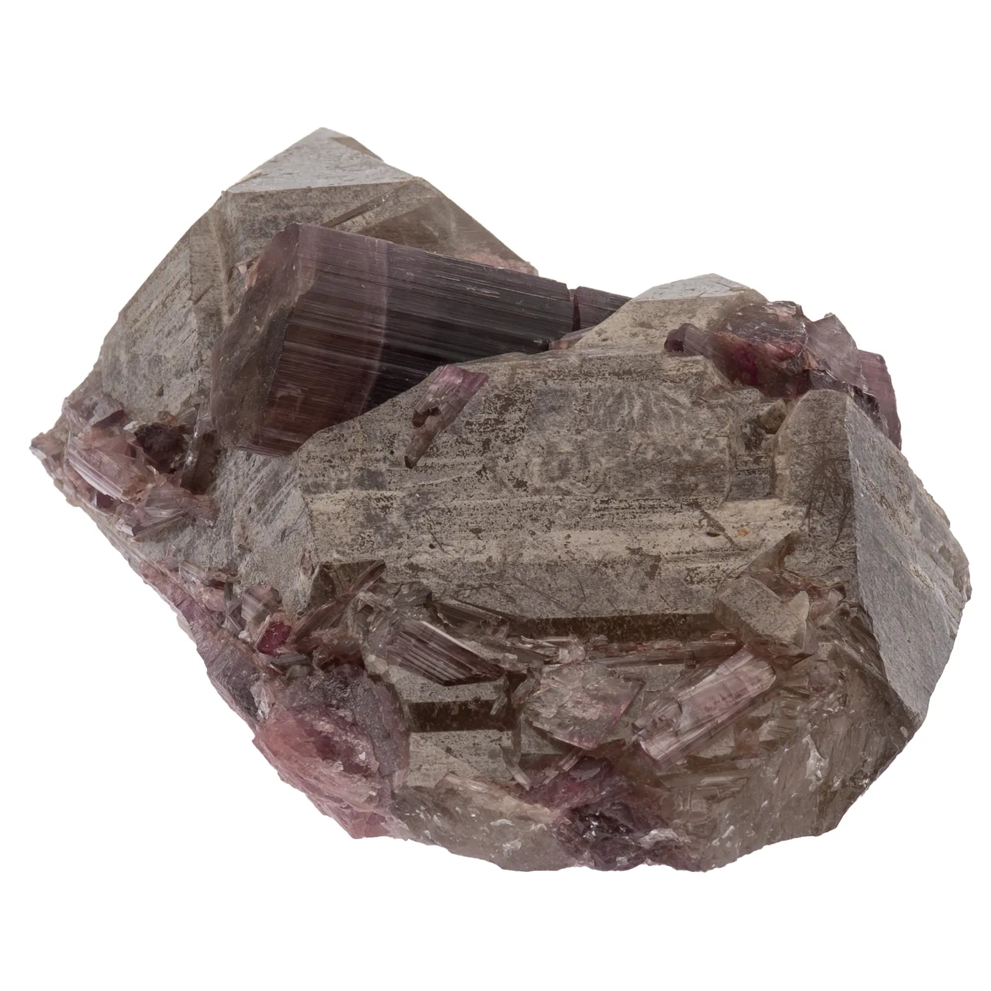 Grand cristal de Tourmaline rose sur Quartz fumé - Brésil