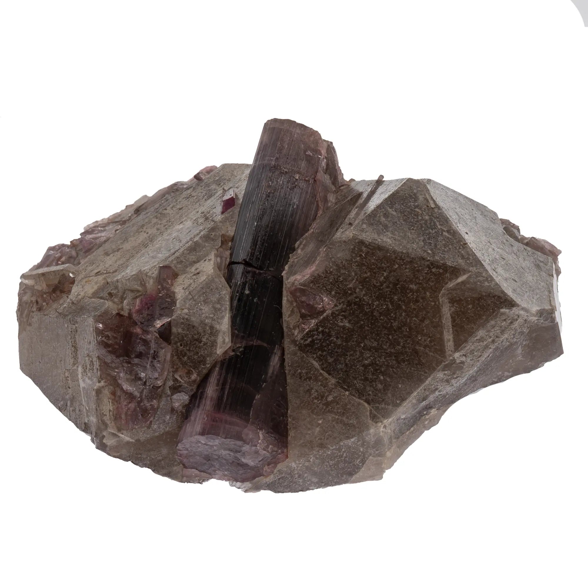 Grand cristal de Tourmaline rose sur Quartz fumé - Brésil