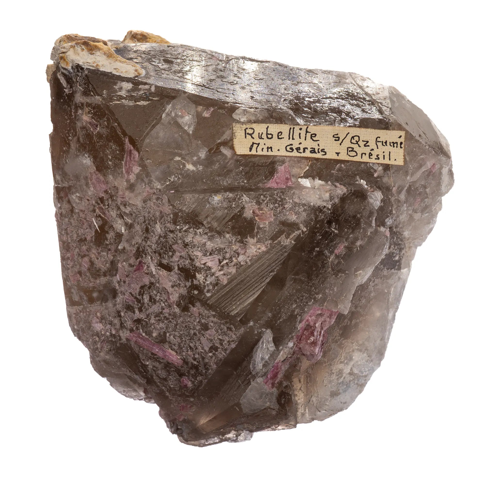 Tourmaline rose cristaux sur Quartz fumé biterminé - Brésil - 600gr