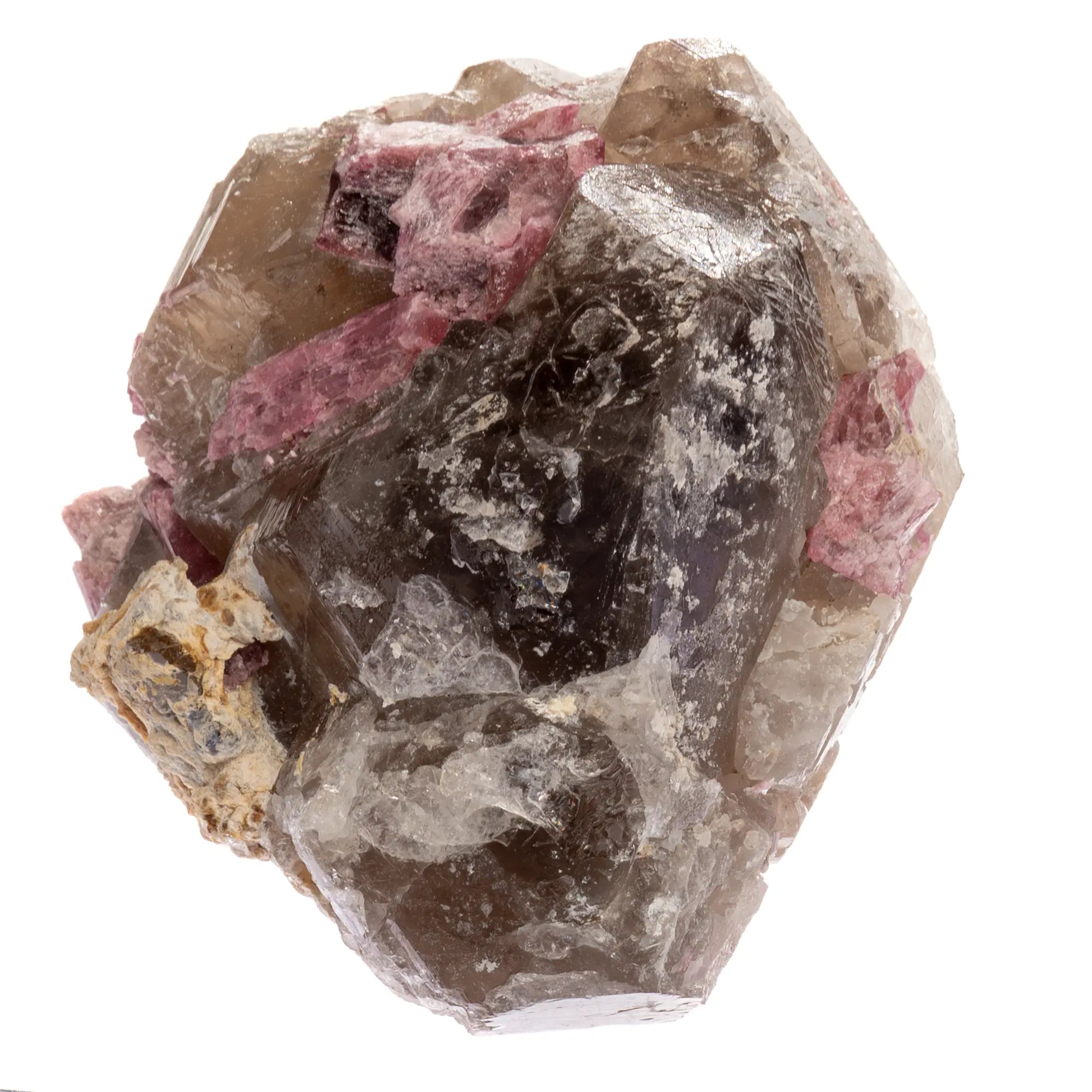 Tourmaline rose cristaux sur Quartz fumé biterminé - Brésil - 600gr