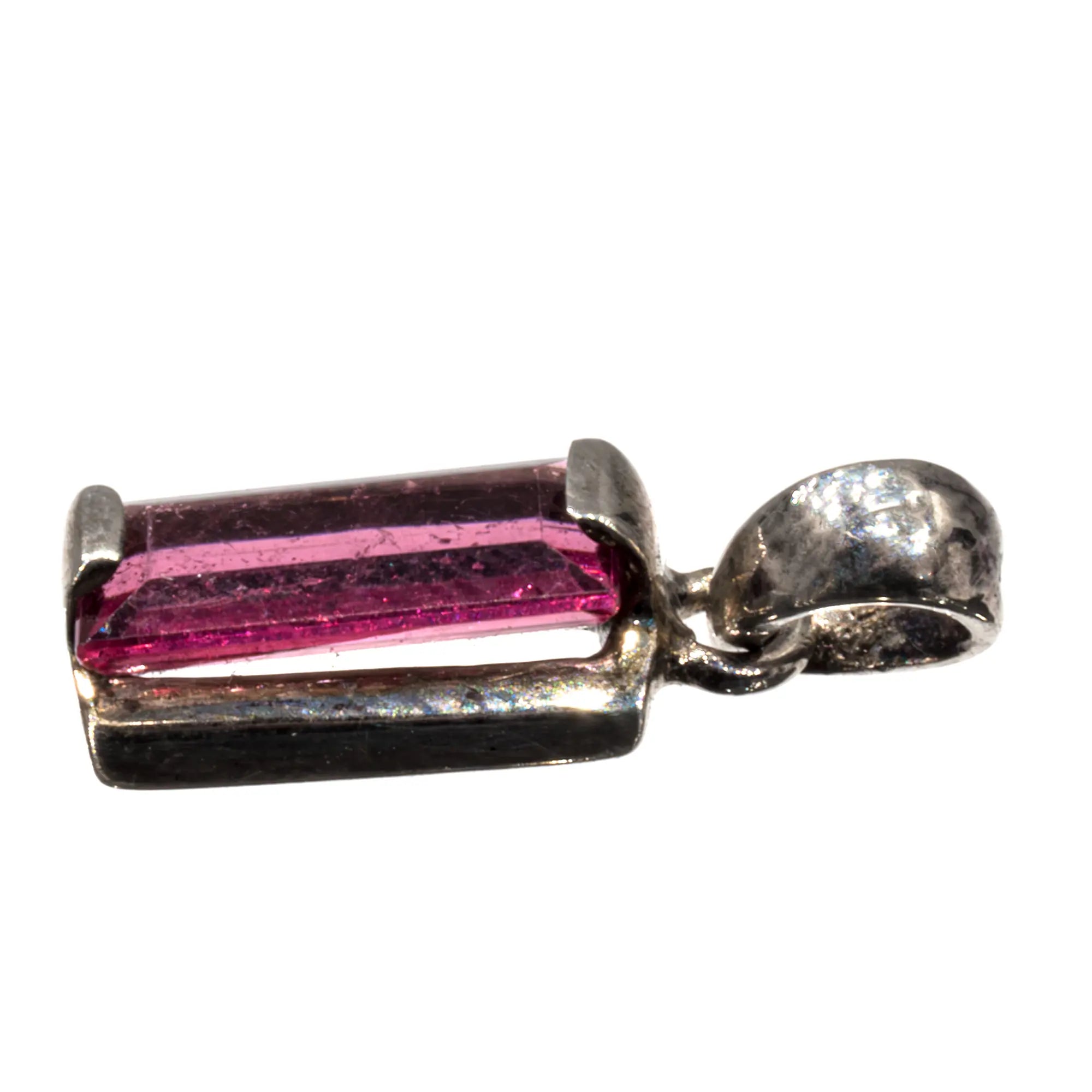 Pendentif Tourmaline rose argent - pierre facettée - CRISTAL SOURCES