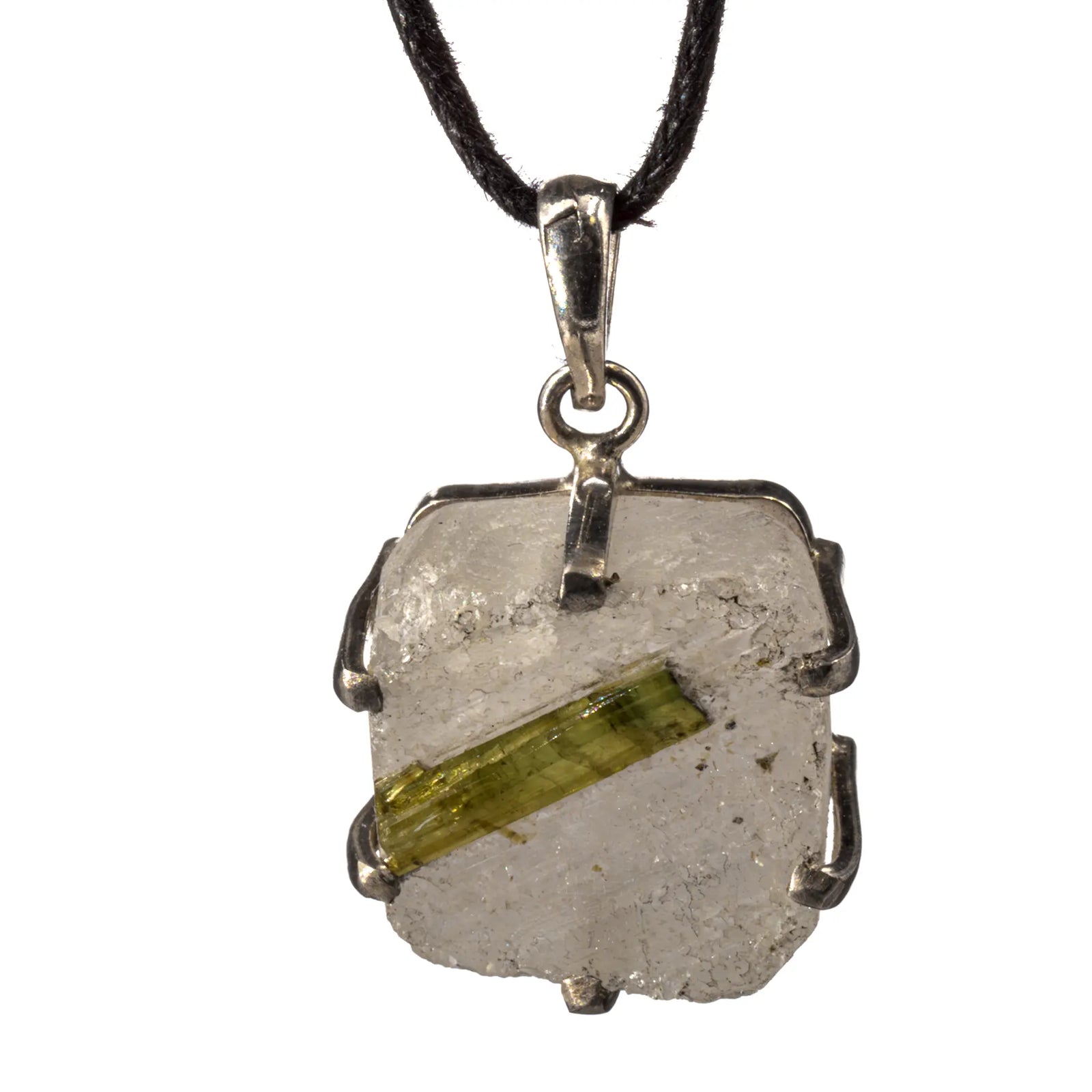 Pendentif tourmaline verte quartz argent - cristal - CRISTAL SOURCES