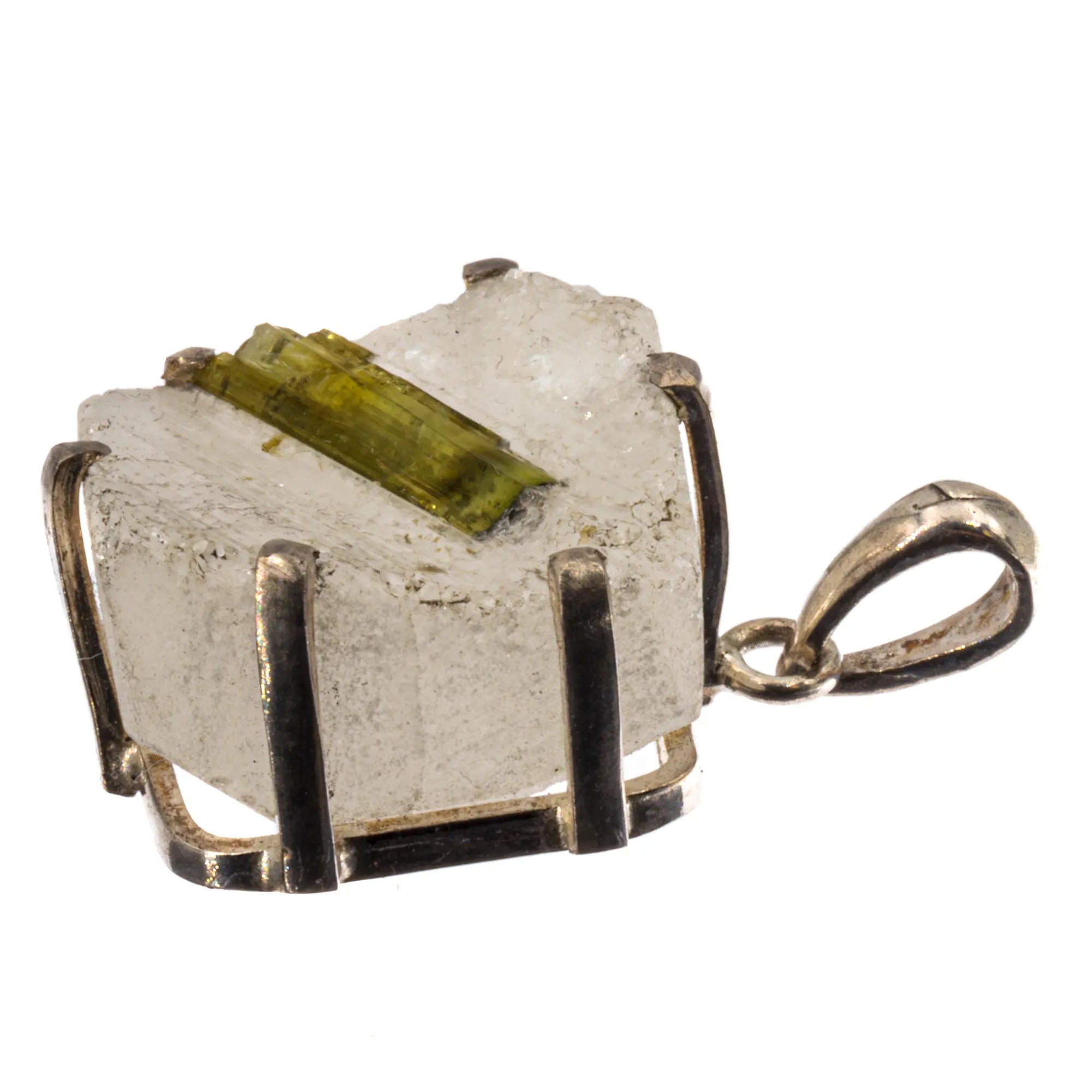 Pendentif tourmaline verte quartz argent - cristal - CRISTAL SOURCES