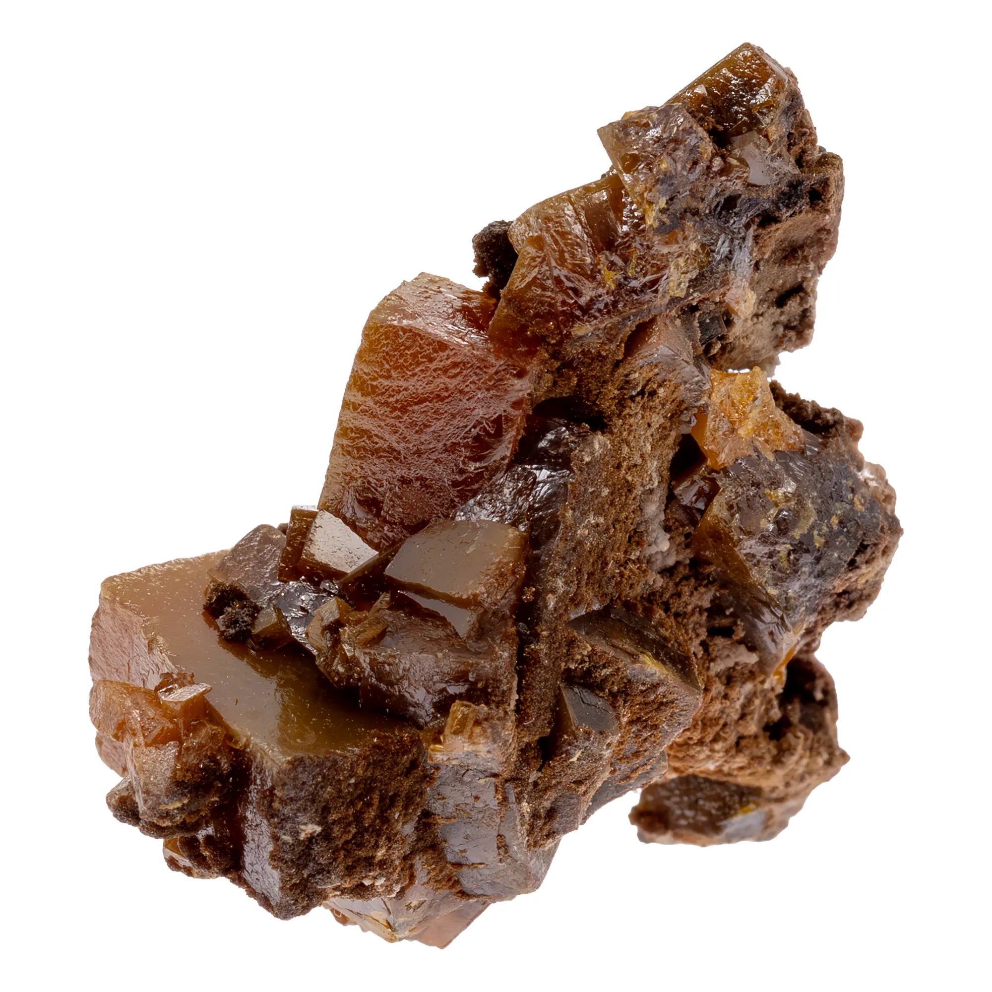 Wulfénite mexique sur matrice sombre, spécimen authentique montrant des cristaux nets et lumineux, parfait pour présenter la wulfenite, son prix et ses caractéristiques.