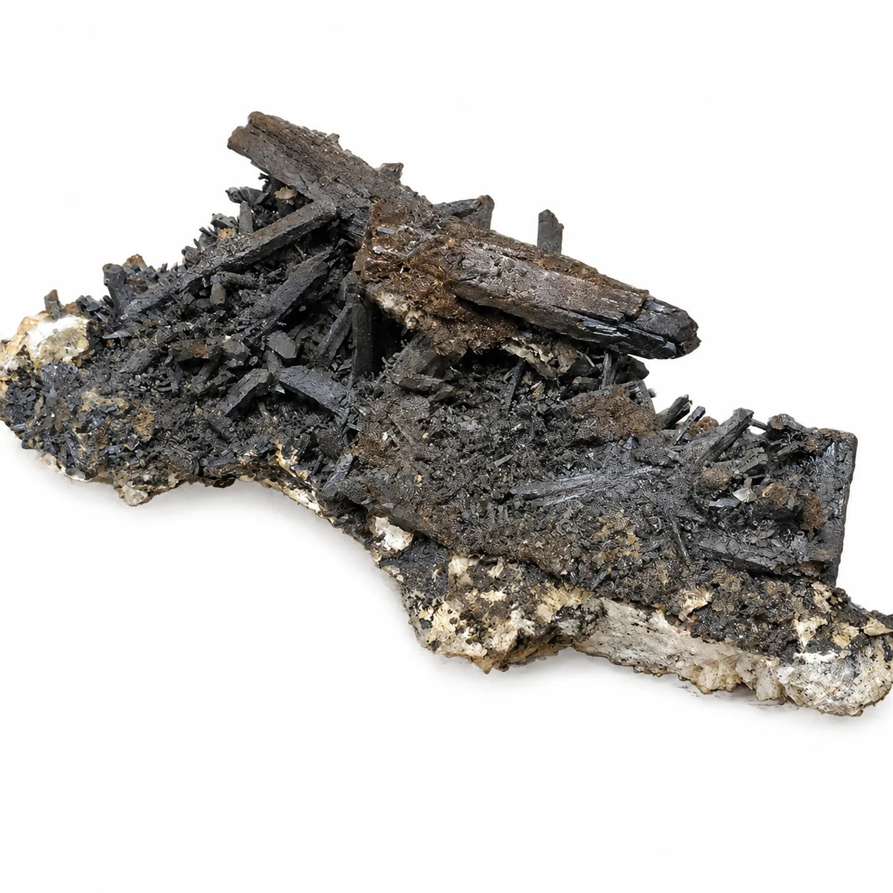 Spécimen de Zanazziite cristallisée sur matrice d'Eosphorite de Taquaral au Brésil, pierre rare de collection aux cristaux naturels bien développés.